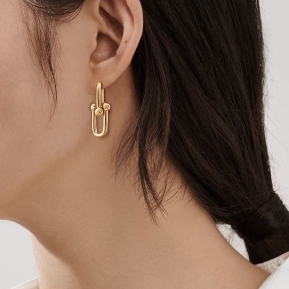 NEW GOLD HARDWARE LINK EARRINGS MEDIUM STYLE - Picture 3 of 7